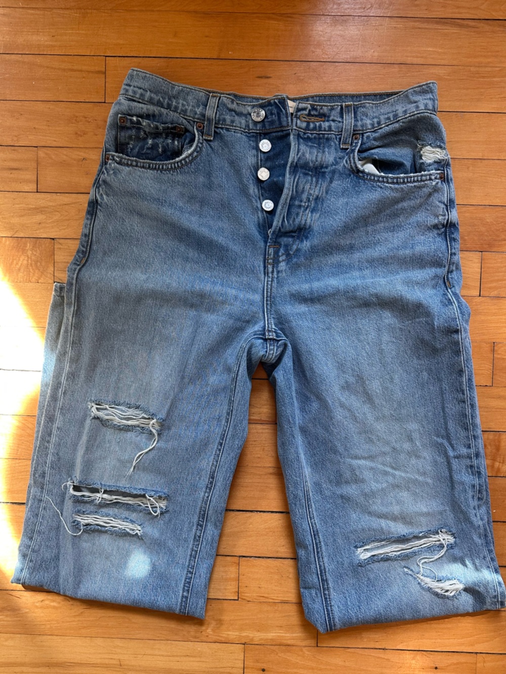 GRLFRND high rise loose straight ripped jean